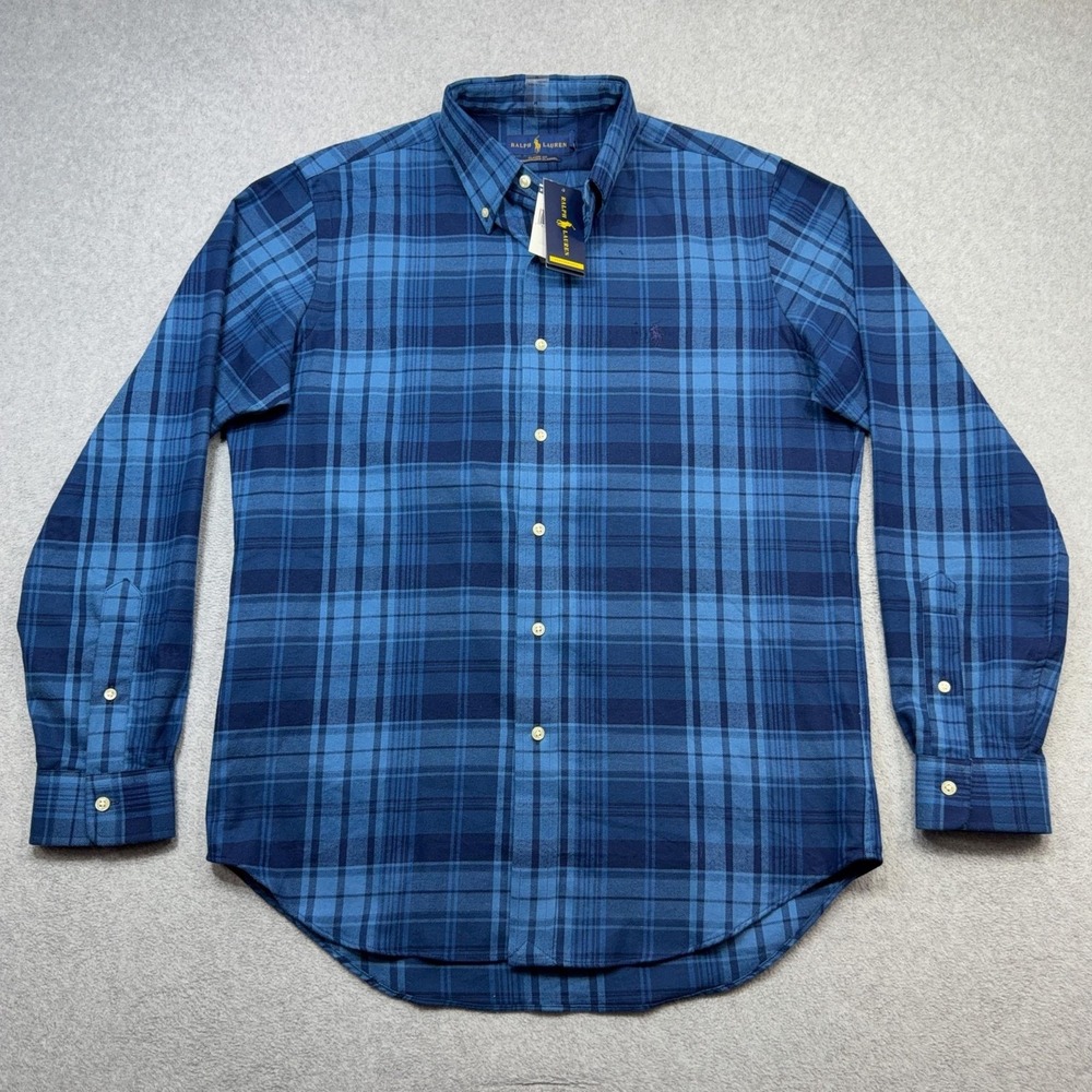 Ralph Lauren Performance Flannel Shirt Mens Medium Blue Plaid Long Sleeve Button